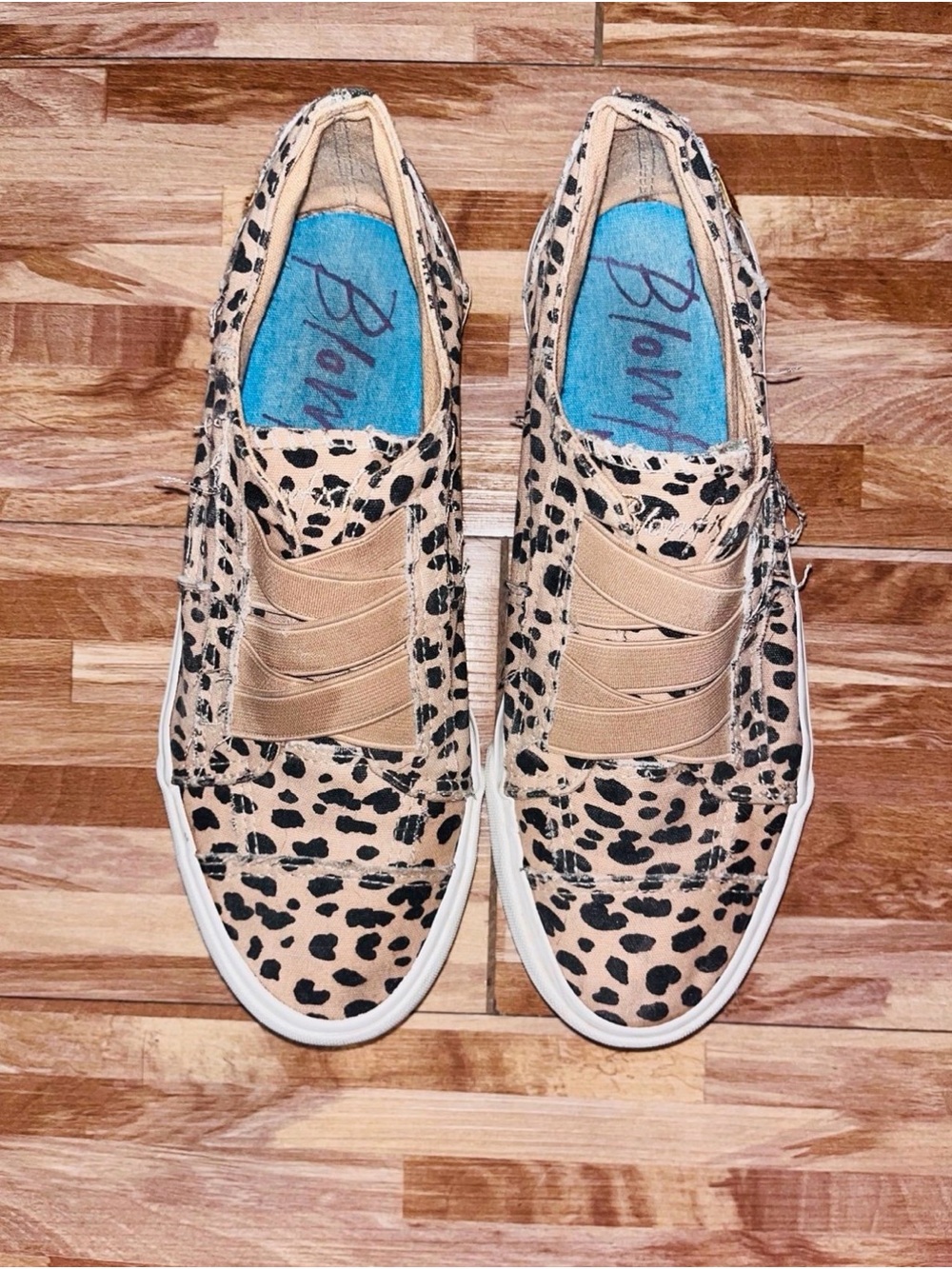 Blowfish Leopard Print Elastic Slip-On Sneakers in Beige and Black